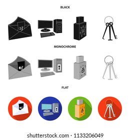 Virus, monitor, display, screen .Hackers and hacking set collection icons in black, flat, monochrome style vector symbol stock illustration web.