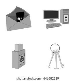 Virus, monitor, display, screen .Hackers and hacking set collection icons in monochrome style vector symbol stock illustration web.