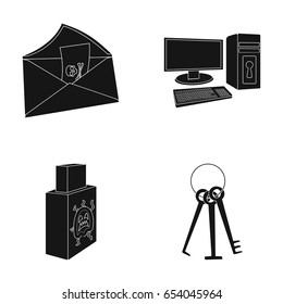 Virus, monitor, display, screen .Hackers and hacking set collection icons in black style vector symbol stock illustration web.