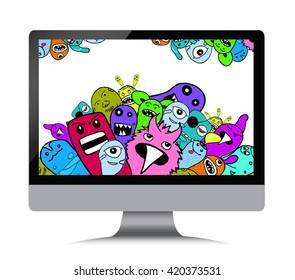 virus monster character on computer