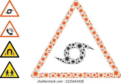 Virus mosaic hurricane warning icon, and similar icons. Hurricane warning mosaic for epidemic images. Vector mosaic is designed from random cell elements.