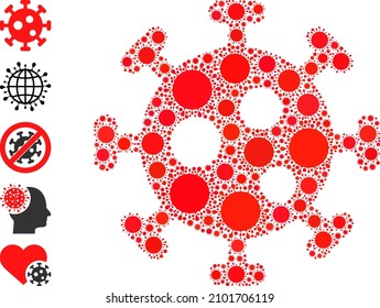 Virus-Mosaiksymbol. Vektormosaik aus zufälligen Infektionsteilen. Infektionsmosaikvirus-Symbol und ähnliche Symbole. Viruscollage für pandemische Vorlagen.