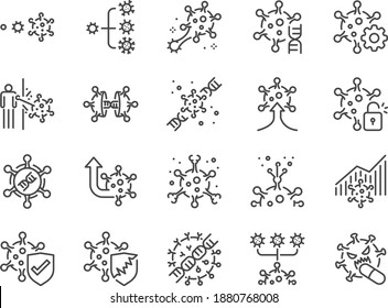 Virus Mutation Line Icon Set. Included Icons As Mutating, Evolution, Spread, Coronavirus, Covid-19 And More.