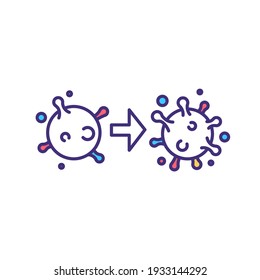 Virus mutation RGB color icon. Genetic diversity creation. Coronavirus variants. Viruses production with new antigenic determinants. Alteration in genetic material. Isolated vector illustration