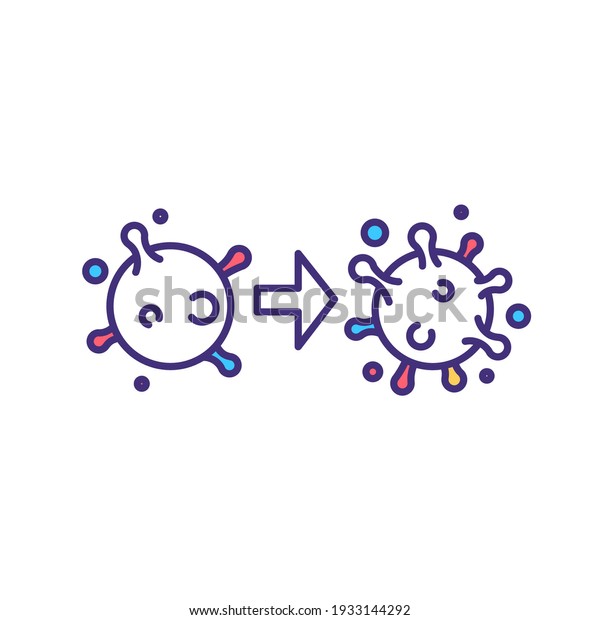 Virus mutation RGB color icon. Genetic\
diversity creation. Coronavirus variants. Viruses production with\
new antigenic determinants. Alteration in genetic material.\
Isolated vector\
illustration