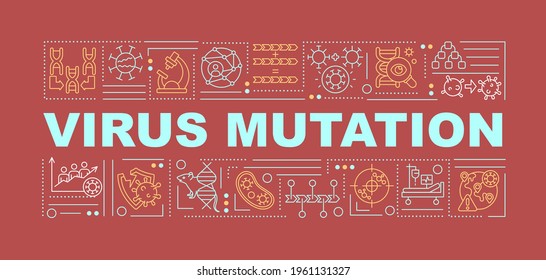 Virus mutation word concepts banner. Antibiotics resistance. Increased transmission speed. Infographics with linear icons on red background. Isolated typography. Vector outline RGB color illustration