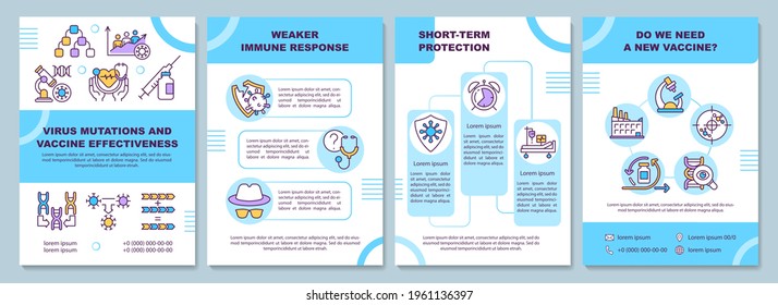 Virus Mutations And Vaccine Effectiveness Brochure Template. Flyer, Booklet, Leaflet Print, Cover Design With Linear Icons. Vector Layouts For Presentation, Annual Reports, Advertisement Pages