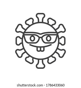 Icono de la línea de la cara del nerd del virus. signo de estilo lineal para concepto móvil y diseño web. Emoticono de coronavirus con icono vector de contorno de gafas. Símbolo, ilustración del logotipo. Gráficos vectoriales