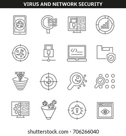 virus and network security icons in line style