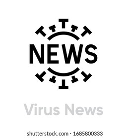 Virus News Spread icon. Editable line vector. Info text and stylized bacterium emblem. Single pictogram.