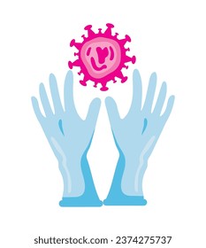 virus nipah and latex gloves isolated illustration