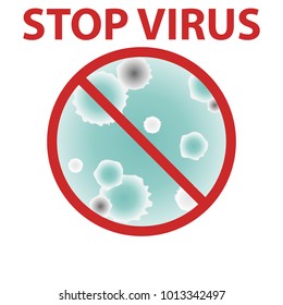 Virus is not permitted sign. Prohibit signs on bacteria close up front view isolated on white background. Flat design, vector.