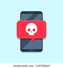 Virus notification on smartphone screen. Alert message, spam attack or phone malware notifications. Smartphones viruses or fraud message, insecure scam alerts email. Internet error vector concept