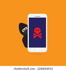 Virusbenachrichtigung auf Smartphone-Bildschirm. Warnmeldungen, Spam-Angriffe oder Malware-Benachrichtigungen per Telefon. Smartphone-Viren oder Betrügereien, unsichere Betrügereien-Benachrichtigungen per E-Mail. Internet-Fehlervektorkonzept.