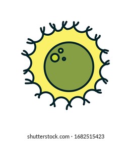 Virus mit Zellkern-Linie und Füllstil-Icon-Design, Bacterium-Organismus-Molekül Mikrobe-Zellkrankheit Erkrankungen Gesundheit Medizin und Infektion Thema Vektorillustration Illustration
