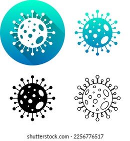 Virus Nucleus Science Icon, Set von flachem diagonalem Schatten, Farbe, Schwarzweiß-Silhouette, Line Art Logo Symbol einzeln auf weißem Hintergrund für Science Medical