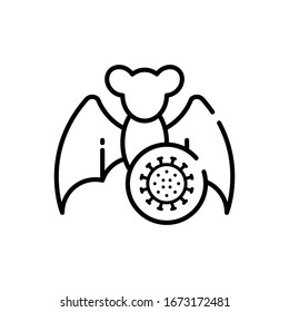 virus on bat icon. Flat Vector Graphic in White Background.