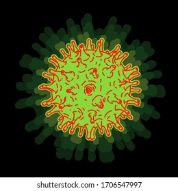 virus on black. green red virus illustration outline
