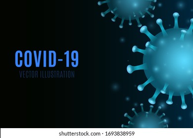 Virus on a blue background. 3D glowing corona microbe. Medical concept. Vector illustration. EPS 10