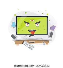 virus on computer. monster - vector illustration