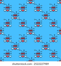 Virus on Computers vector PC network concept colored seamless pattern