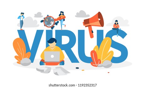 Virus on the digital devicedetected concept. Cyber data in danger. Idea of security and protection in the internet. Vector flat illustration