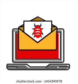 Virus on email. Email scam. Insecure digital communication concept. Cyber attack concept.