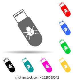 virus on the flash card multi color style icon. Simple glyph, flat vector of cyber security icons for ui and ux, website or mobile application