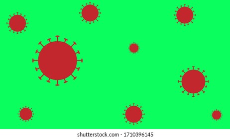 Virus en fondo verde. Virus rojos sobre fondo verde, símbolo de coronavirus vector.
