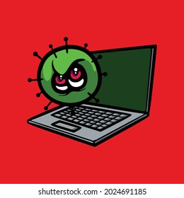 Virus en una ilustración vectorial de un portátil 