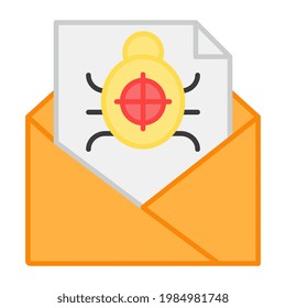 Virus en la carta con el concepto de sobre que denota el icono de correo de error