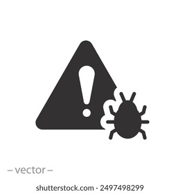 Virus en PC o icono móvil, malware de advertencia, Ilustración vectorial plana
