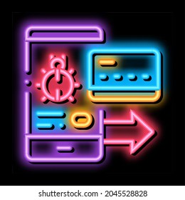 Virus on Phone and Credit Card neon light sign vector. Glowing bright icon Virus on Phone and Credit Card sign. transparent symbol illustration