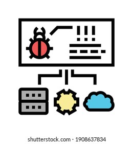 virus on server, cloud and computer components color icon vector. virus on server, cloud and computer components sign. isolated symbol illustration