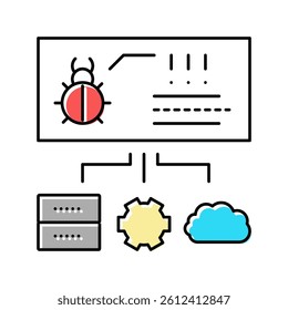 virus on server, cloud and computer components color icon vector. virus on server, cloud and computer components sign. isolated symbol illustration