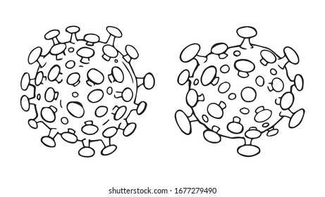 Vektorillustration mit einfacher Zeichnung in der Virenumrisslinie. Corona Epidemic Krankheit Silhouette handgezeichnet Symbol Symbol.