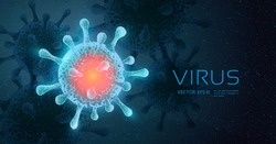 Virus Pandemic Concept. Abstract Vector Illustration. Corona Virus Or Covid-19 Outbreak And Influenza In 2020. 3d Microbe On Blue Background. Computer Virus, Bacteria, Medical, Microbiology Disease.