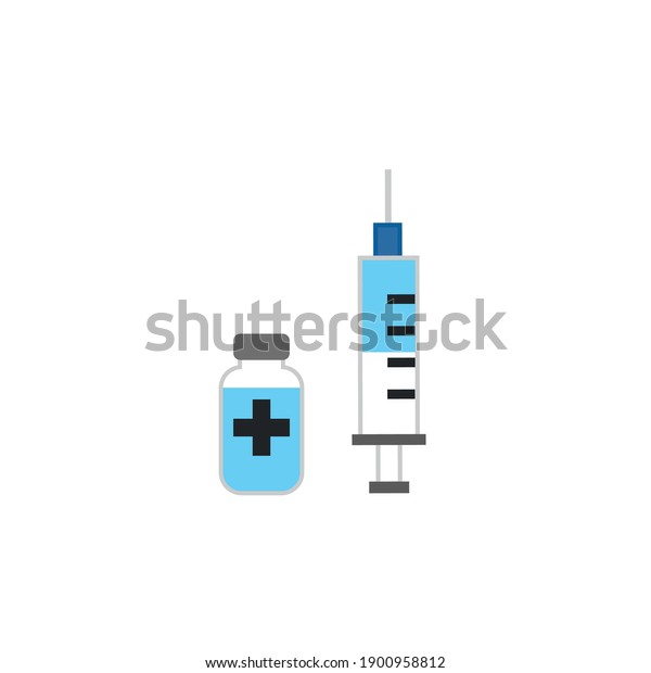 Virus pandemic injection virus cartoon\
illustration, vaccine medicine, syringe, treatment disease, vaccine\
icon line flat vector\
illustration
