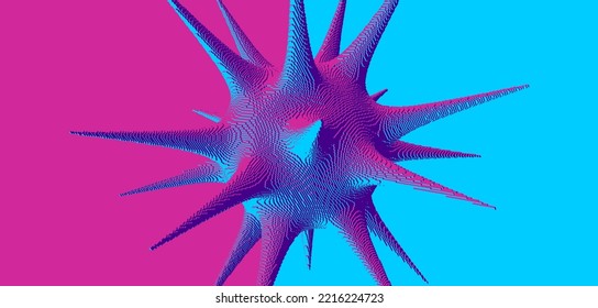 Virus particle. Pathogen organism. Deformed sphere. Background for medicine, science or technology. Voxel art. 3D vector illustration. 