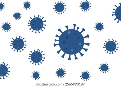 Virus particles scattered across a plain white background. Monekypox, Mpox, Nipah virus. Vector illustration