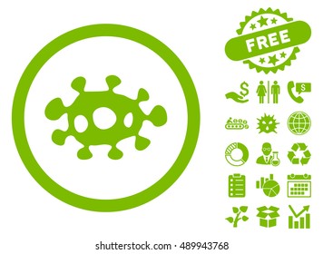 Virus pictograph with free bonus elements. Vector illustration style is flat iconic symbols, eco green color, white background.