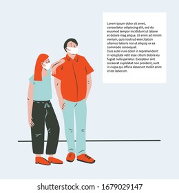 Virus prevention concept. Group of people wear protective masks. Health care concept. Global epidemic or pandemic. Trendy vector illustration