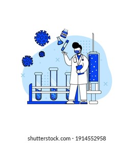 virus prevention icon concept vector illustration. vaccine research to fight virus. vaccination, individual health test, medical laboratory. character cartoon Illustration flat style.