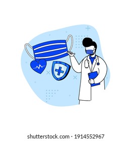 virus prevention icon concept vector illustration. doctor recommend use medical mask. corona virus prevention. can use for the homepage, mobile apps. character cartoon Illustration flat style.