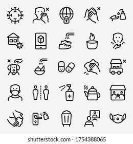 Virus Prevention Line Icon Set . Washing, Cleaning, Quarantine, Coronavirus Icon Vector Illustration.