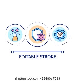 Icono de concepto de bucle de prevención de virus. Protección del sistema inmune. Salud pública. Ilustración de la delgada línea de ideas abstractas para atención médica. Dibujo de contorno aislado. Trazo editable. Tipo de letra arial utilizado
