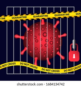 virus in prison cage, lockdown, quarantine illustration