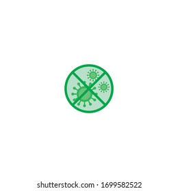 Virus and prohibition sign, vector sanitize icon