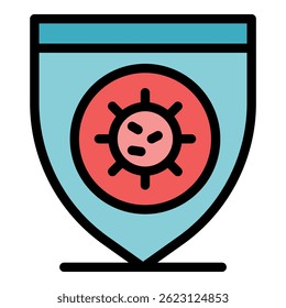 Icono de protección contra virus. Contorno de virus proteger el color del icono de Vector plano aislado
