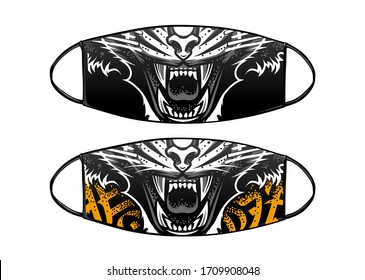 Virus Protection Black Mask Vector Design with tiger jaws. 